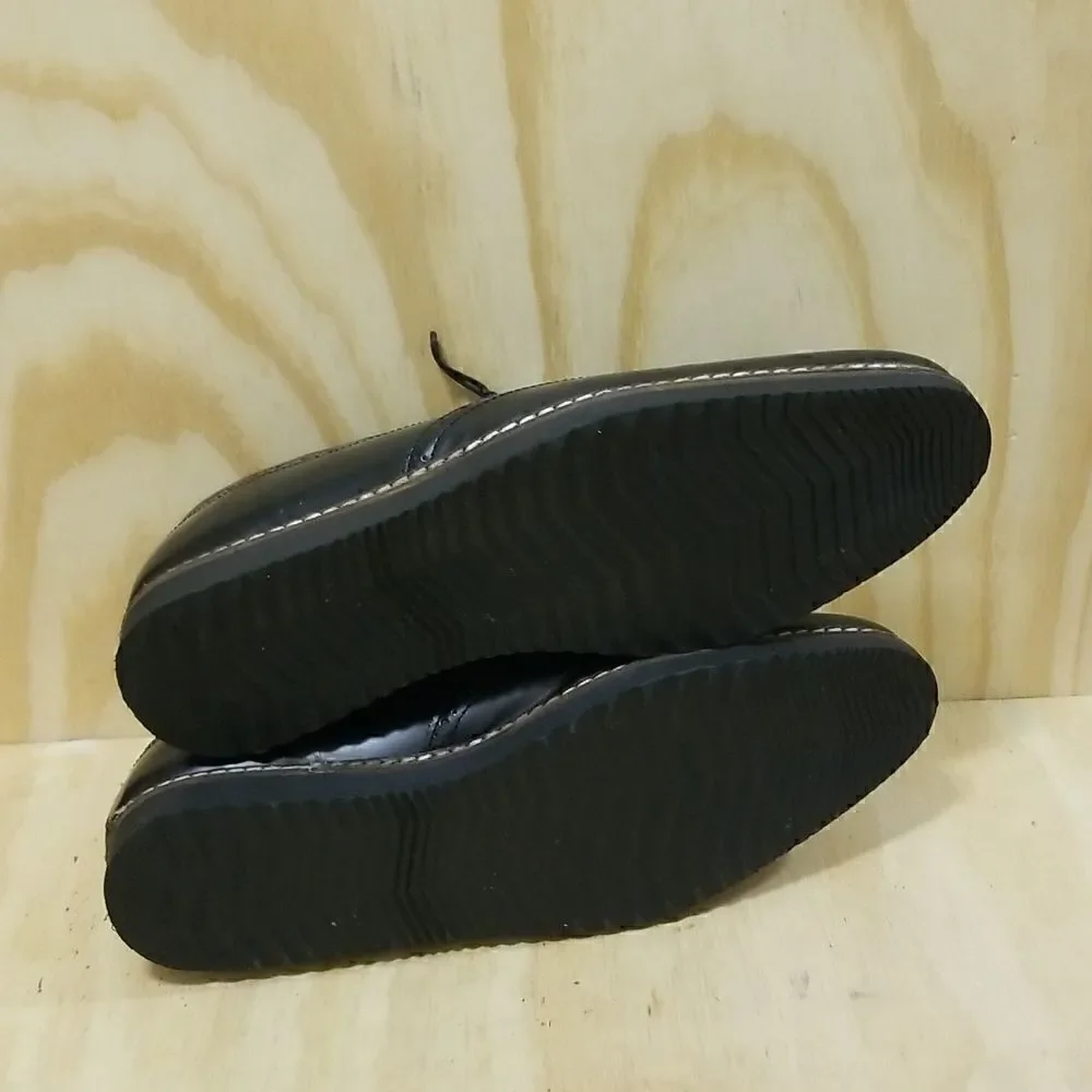 ASOS DESIGN fit brogue shoes in black leather with wedge sole size 13